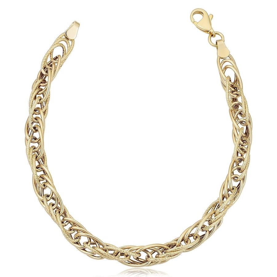 Bracciale in oro giallo 10 carati con tripla maglia ovale ad incastro (19 cm), Oro giallo