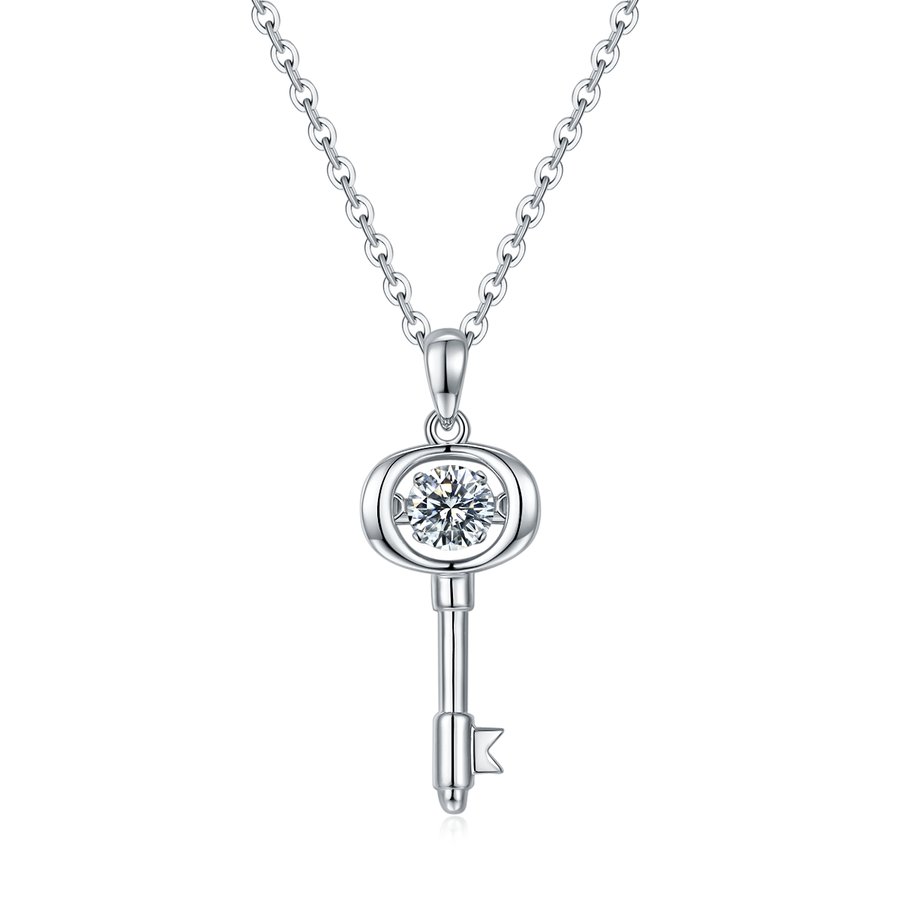 S925 Sterling Silver 0.5ct D Color VVS1 Moissanite Key Necklace 45cm Platinum Plated GRA Certified Gift Box