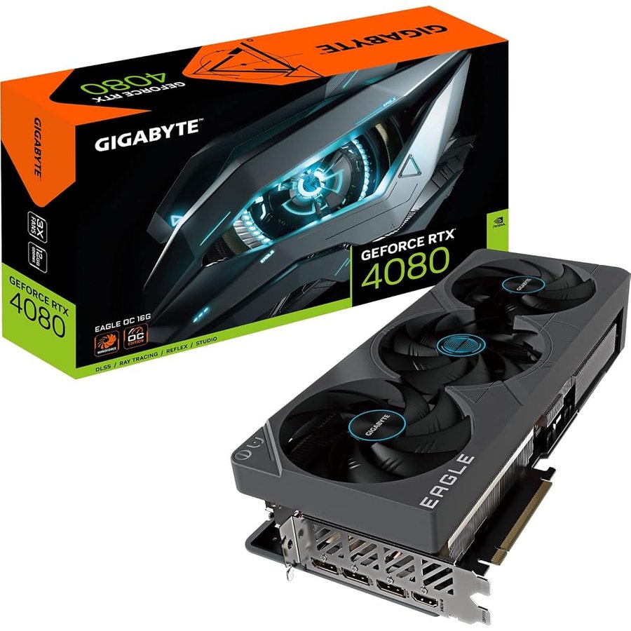 GIGABYTE GeForce RTX 4080 EAGLE OC 16GB Scheda grafica - 16GB DDR6X, 192bit, PCI-E 4.0, Core 2520Mhz, RGB, DP 1.4, HDMI 2.1a, NVIDIA DLSS 3, GV-N4080EAGLE OC-16GD