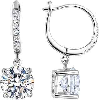 Orecchini da donna, orecchini pendenti a forma rotonda con diamante 1,4 ct oro bianco regalo di nozze