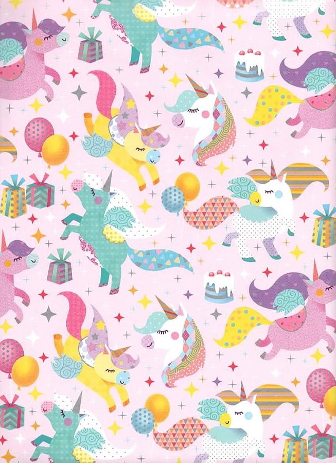 ARKRAFT carta da regalo 3 fogli formato 90 x 65 cm prodotto FSC confezione senza plastica bambina unicorno arcobaleni (18-9173)