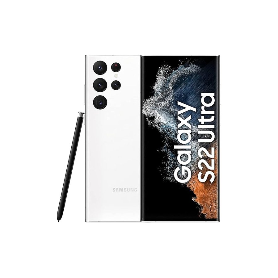 Samsung Galaxy S22 Ultra 5G Smartphone, con display AMOLED dinamico da 6,8", 120 Hz, HDR10+, fotocamera da 108 MP, batteria da 5000 mAh, SIM ibrida, Android 12-13, versione tedesca (128 GB, bianco)