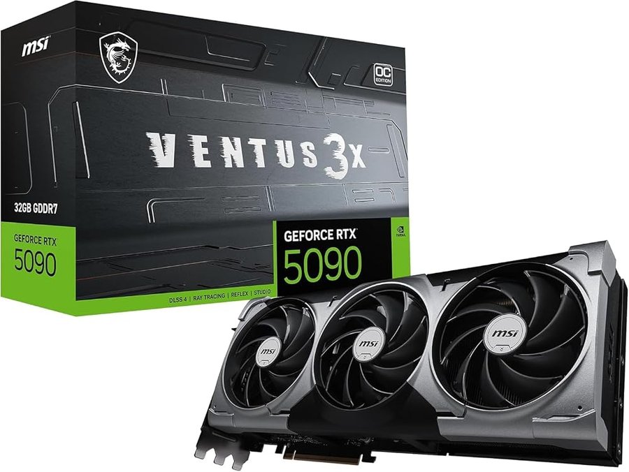 msi NVIDIA GeForce RTX 5090 32G VENTUS 3X OC GDDR7 512bit, scheda video con frequenza di boost fino a 2452 MHz, PCIe Gen 5, DLSS 4, 3 porte DP 2.1, 1 porta HDMI 2.1, formato ATX