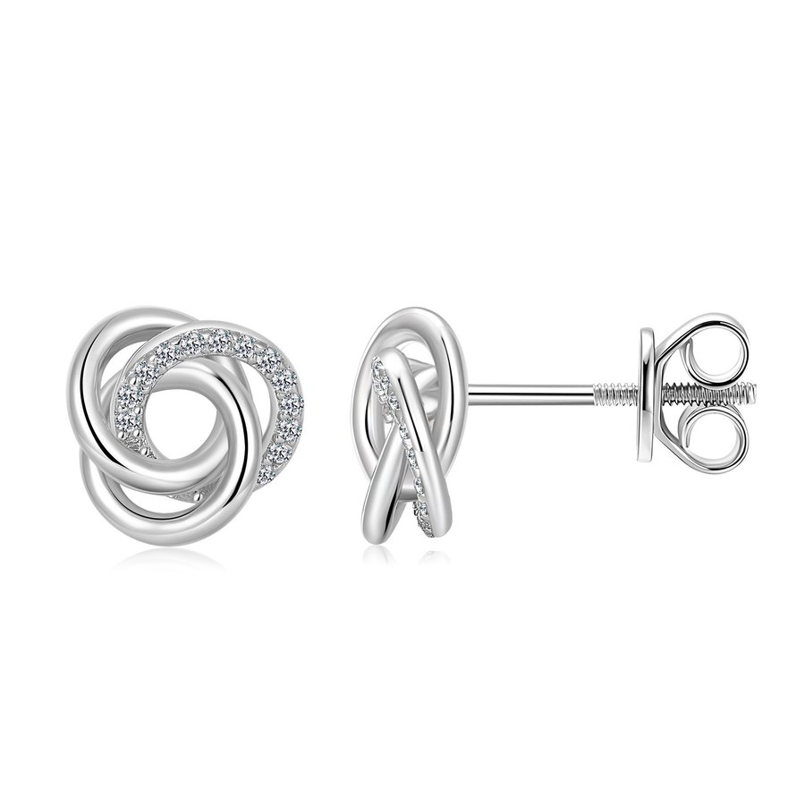 S925 Sterling Silver Love Knot Stud Earrings, Pear Cut D-VVS1 Moissanite, Platinum Plated 1.9g Minimalist Jewelry With Gift Box Set