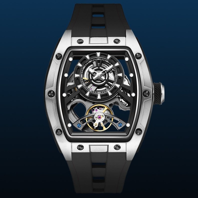 Mens Transparent Barrel-Shaped Fully Luminous Waterproof Mechanical Watch