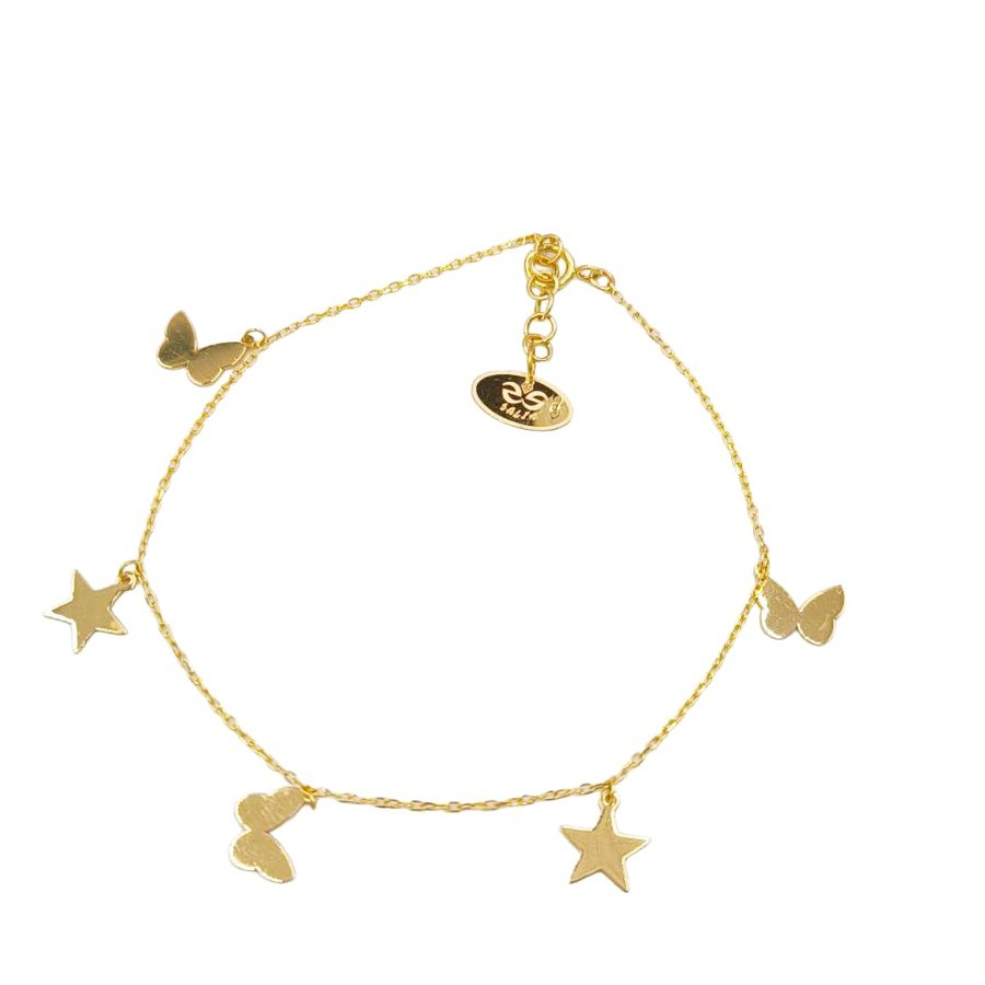 Bracciale Donna – oro 18 carati – 1.73 gr – design leggero et elegante con ciondoli farfalla & étoile – Bene rifugio – Idea regalo – Punzone 750 – Certificato di autenticità – Salia Gold Paris