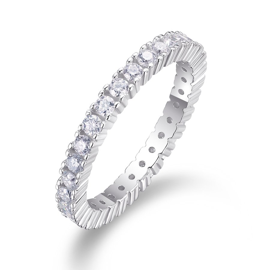 S925 Silver 2.2g Platinum Plated Moissanite Eternity Ring, 2.5mm 30pcs D VVS1 Pave Band, GRA Certified US 5-9