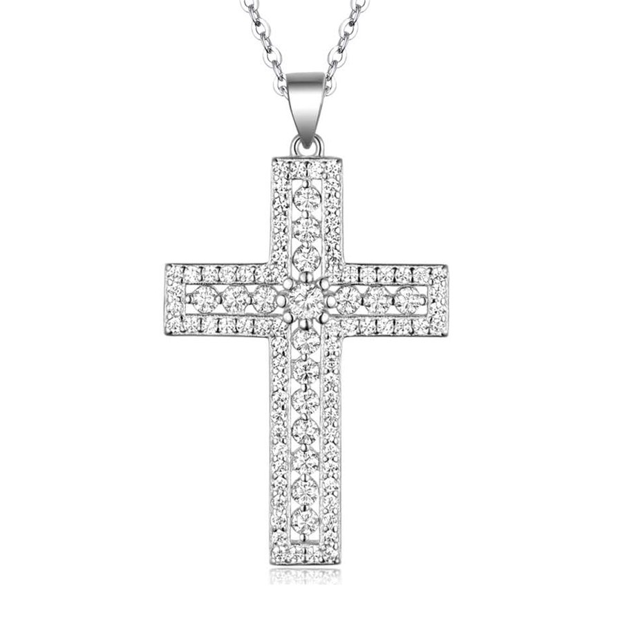 S925 Sterling Silver D Color VVS1 Moissanite Pave Cross Necklace 45cm Platinum Plated GRA Certified Gift Box