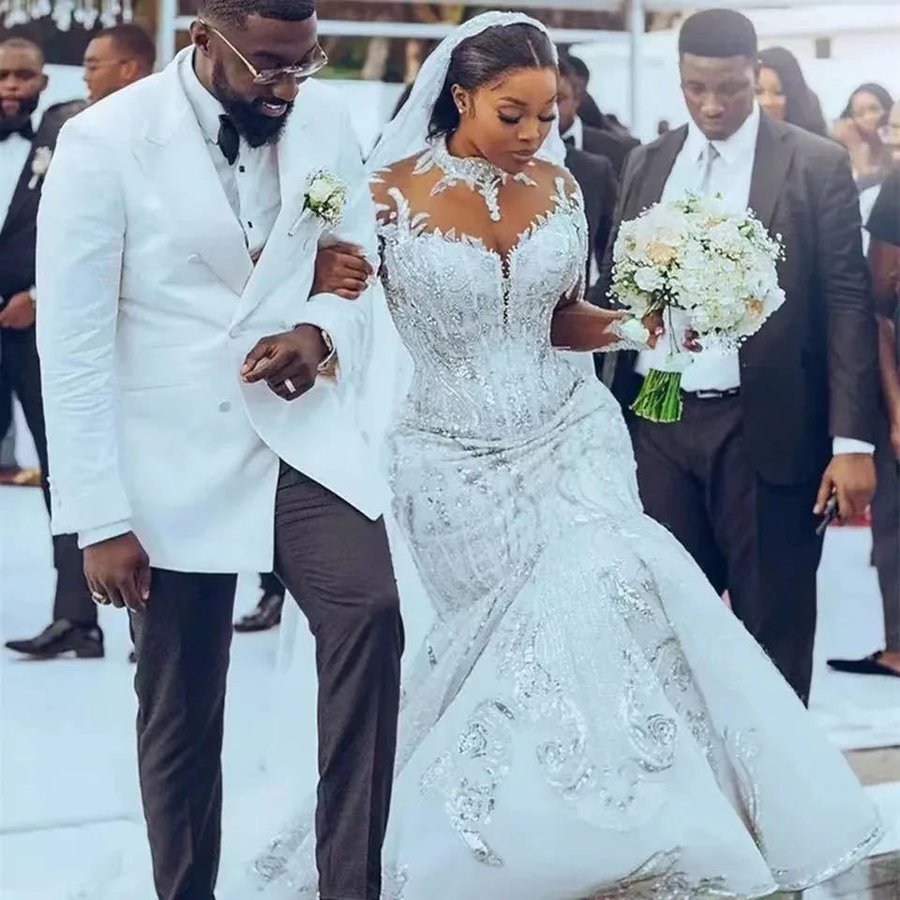 Wedding Dress African Bridal Lace Long Sleeve Fishtail