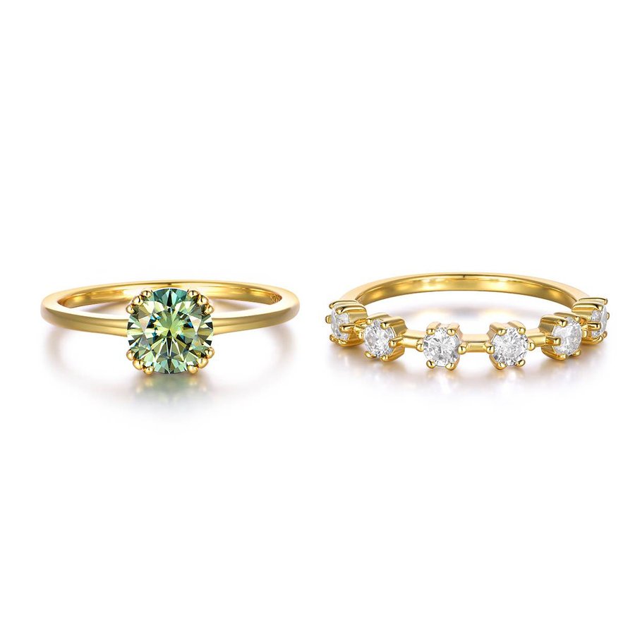 S925 Silver Gold Plated 6.5mm Green Moissanite Bridal Ring Set Pave Band D Color VVS1 US Size 6-9 GRA Certified Gift Box