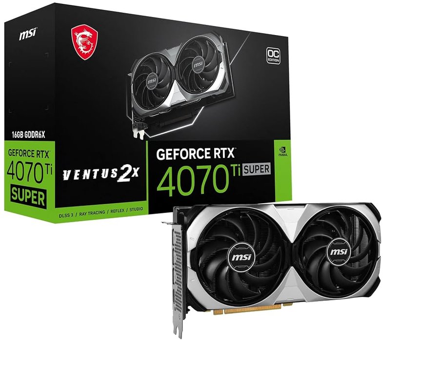 MSI Gaming RTX 4070 Ti Super 16G Ventus 2X OC Scheda grafica (NVIDIA RTX 4070 Ti Super, 256 bit, Extreme Clock: 2655 MHz, 16 GB GDRR6X 21 Gbps, HDMI/DP, architettura Ada Lovelace)