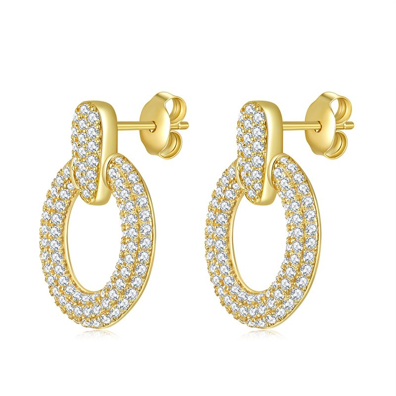 S925 Sterling Silver Gold Plated Moissanite Dangle Earrings  Full Pave Circle Drop Earrings With GRA Certificate Luxury Jewelry Gift Box Set