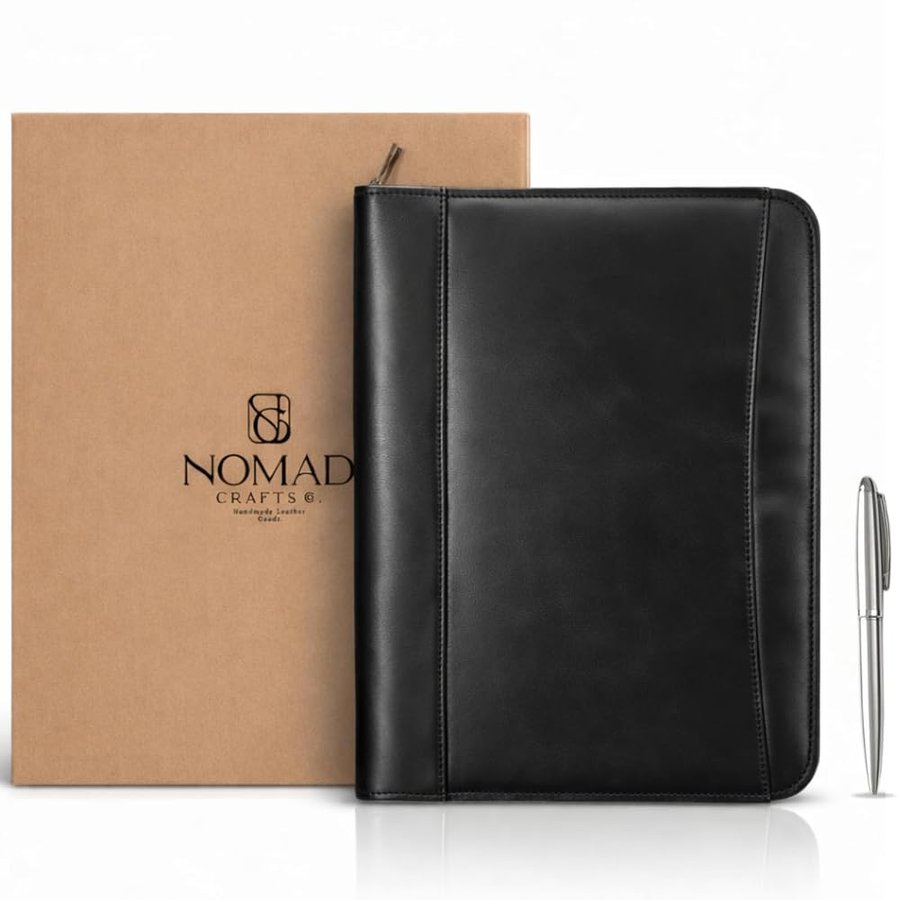 Padfolio in pelle con cerniera – Portfolio Business per uomini e donne, cartella legale, cartella in pelle, cartella professionale per riunioni e interviste