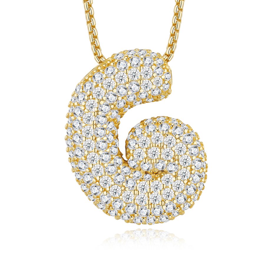 14.67g S925 Gold Plated Bubble Letter Initial Necklace  D Color VVS1 Moissanite Pendant With GRA, Heavy Solid Jewelry Gift Box Set A-Z
