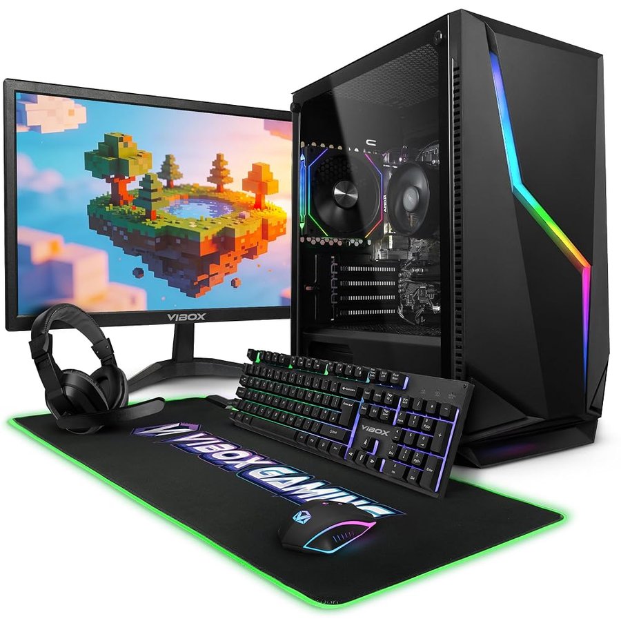 Vibox Gaming PC Completo, 22" Monitor, AMD Ryzen 3 3200G, Radeon Vega 8, 16GB RAM, 1TB SSD, Windows 11, WiFi 6 + Bluetooth 5.4