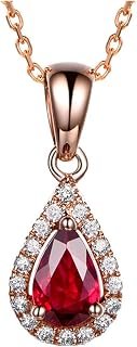 Collana in oro rosa 18 carati, in oro 18 carati, con ciondolo a goccia d'acqua da 0,41 carati e diamante da 0,11 carati, 18 K, Rubino