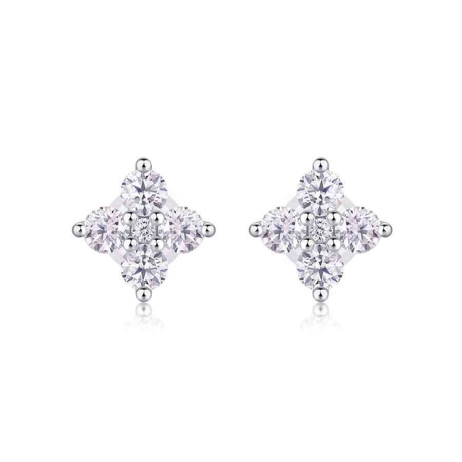 S925 Sterling Silver Gold Plated Clover Stud Earrings, D-VVS1 Moissanite, 1.2g Women's Jewelry Gift Box