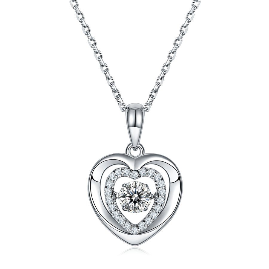 S925 Sterling Silver 0.5ct D Color VVS1 Moissanite Heart Necklace 45cm Platinum Plated Pave Halo GRA Certified Gift Box