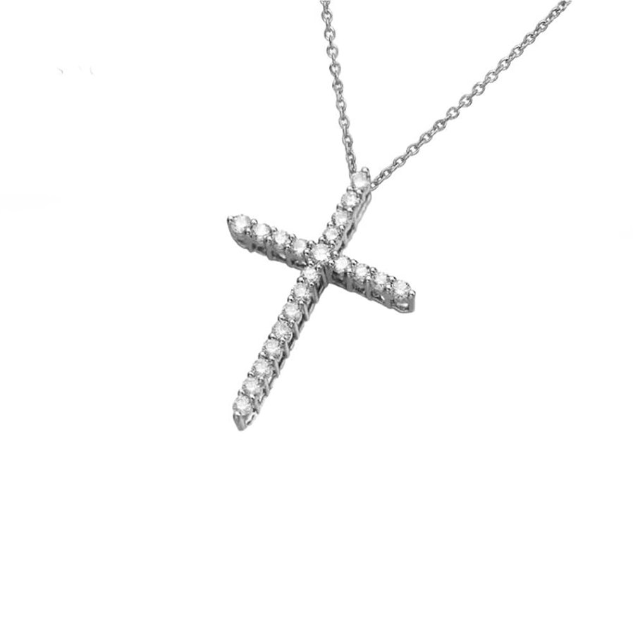 Collana da donna con ciondolo a forma di croce, con diamante bianco 0,55 carati, in oro bianco 9/14/18 carati