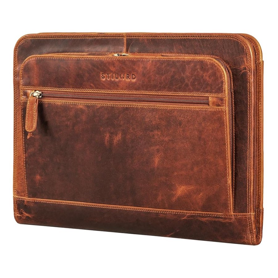 STILORD 'Elton' Cartellina Porta Documenti A4 Pelle Vintage Raccoglitore Documenti per MacBook Custodia per Macbook 13,3 Pollici Portablocco Cuoio Genuino, Colore:kara - cognac