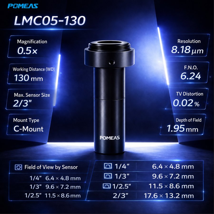 130mm Working Distance 2    3 Inch 0.5X Telecentric Macro Machine Vision Lens C-Mount PMS-LMC05-130