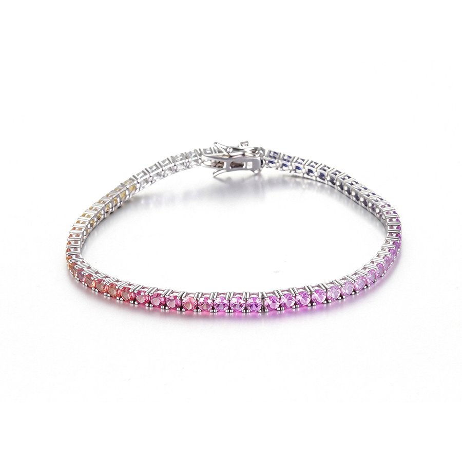 S925 Sterling Silver 2mm Rainbow Lab-Grown Gemstone Tennis Bracelet For Women GRA Certified Platinum Plated Gift Box