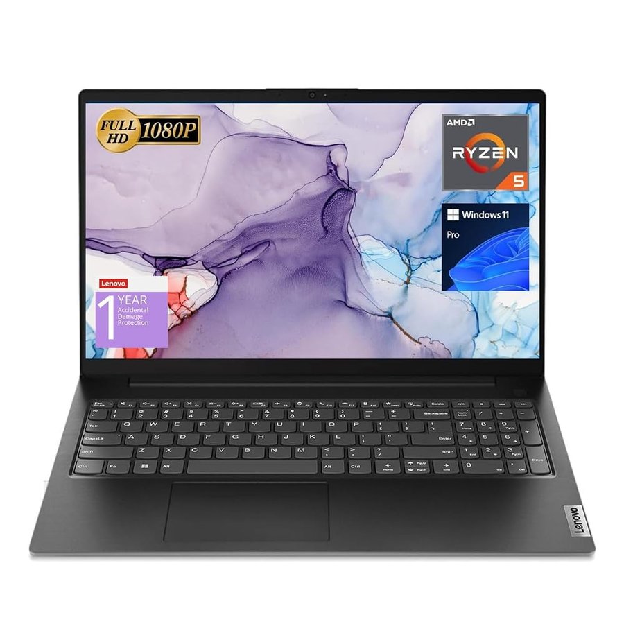 Lenovo Computer portatile V15, display FHD da 15,6", processore AMD Ryzen 5 5500U Hexa-core (Beat Intel i7-1065G7), 16 GB di RAM, SSD da 512 GB, HDMI, RJ45, tastiera numerica, Wi-Fi, Windows 11 Pro,
