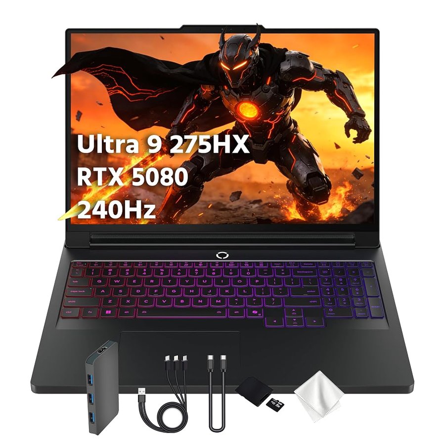 Lenovo Legion Pro 7i 16" WQXGA 240Hz Gaming Laptop, Intel Core Ultra 9 275HX, GeForce RTX 5080 16GB GDDR7, 32GB DDR5, 3TB Storage (2TB SSD & 1TB Docking Station), RGB retroilluminato, Win 11, Nero