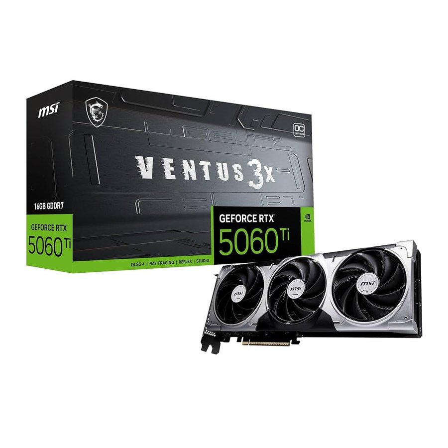 msi NVIDIA GeForce RTX 5060 Ti 16G Ventus 3X OC Scheda grafica – 16 GB GDDR7 (28 GB/s / 128 bit), PCIe 5.0 – Tripla ventola (3 ventole TORX 5.0), HDMI 2.1b, DisplayPort 2.1b