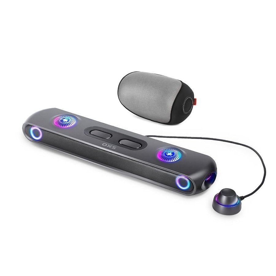OXS Thunder Pro+ Soundbar da Gioco con Altoparlante Satellite da Collo Wireless, Sistema Audio Surround 7.1.2 Dolby Atmos, Woofer Integrato, Personalizzazione delle App, Effetti RGB, 3 Modalità Gamer