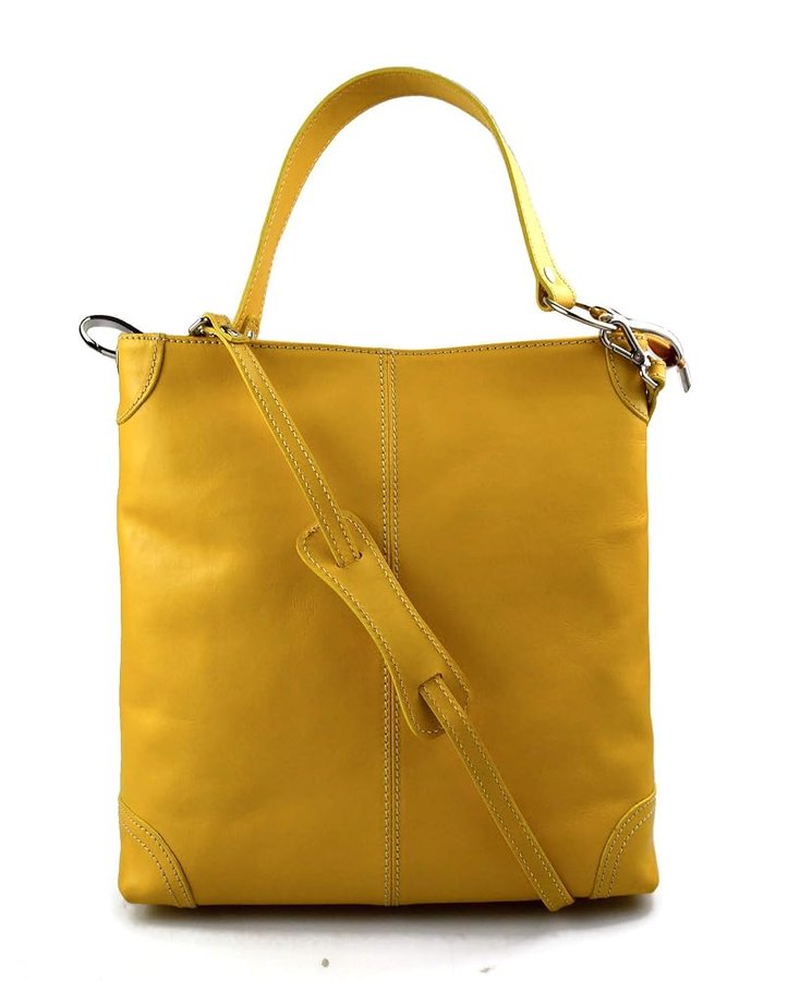 Borsa in pelle da donna - Elegante borsa a tracolla con pregiata pelle italiana giallo