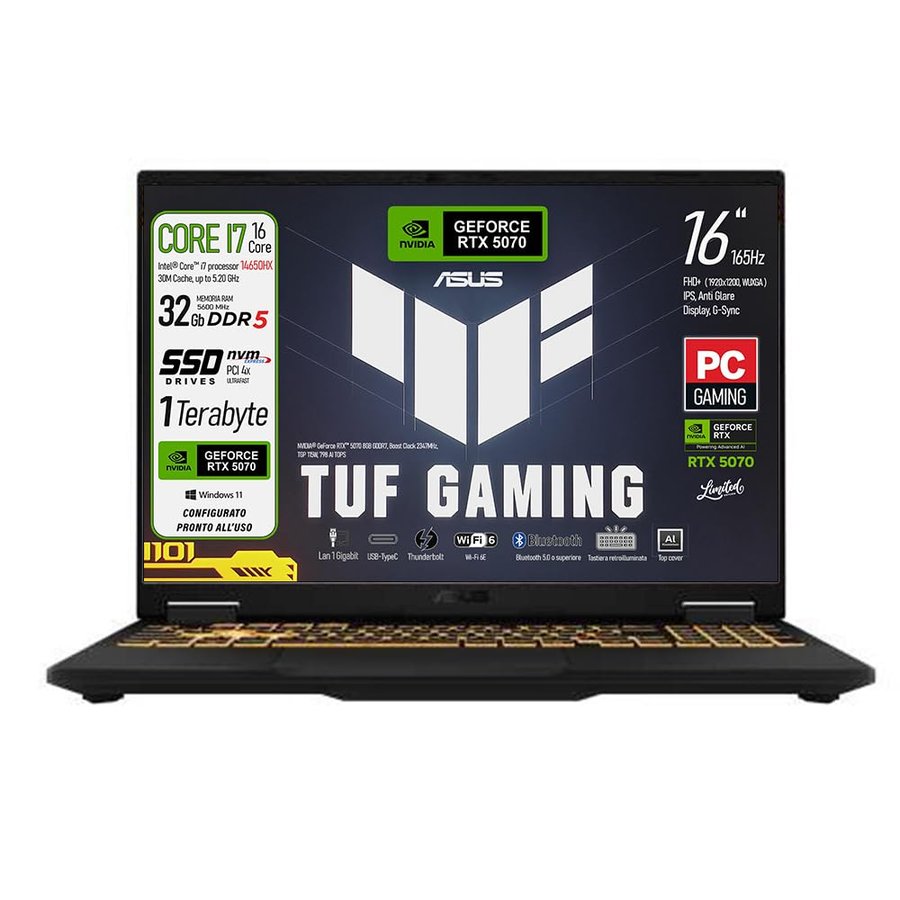 ASUS TUF F16 Notebook Gaming,Intel Core i7 14650HX, RAM 32Gb DDR5