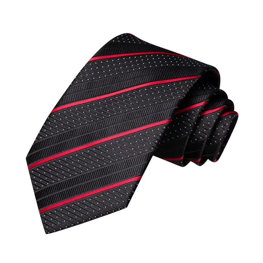 Cravatta da Sposa in Seta A Righe Rosse Nere for Uomo Gemelli A Mano Regalo Cravatta da Uomo Fashion Business Party