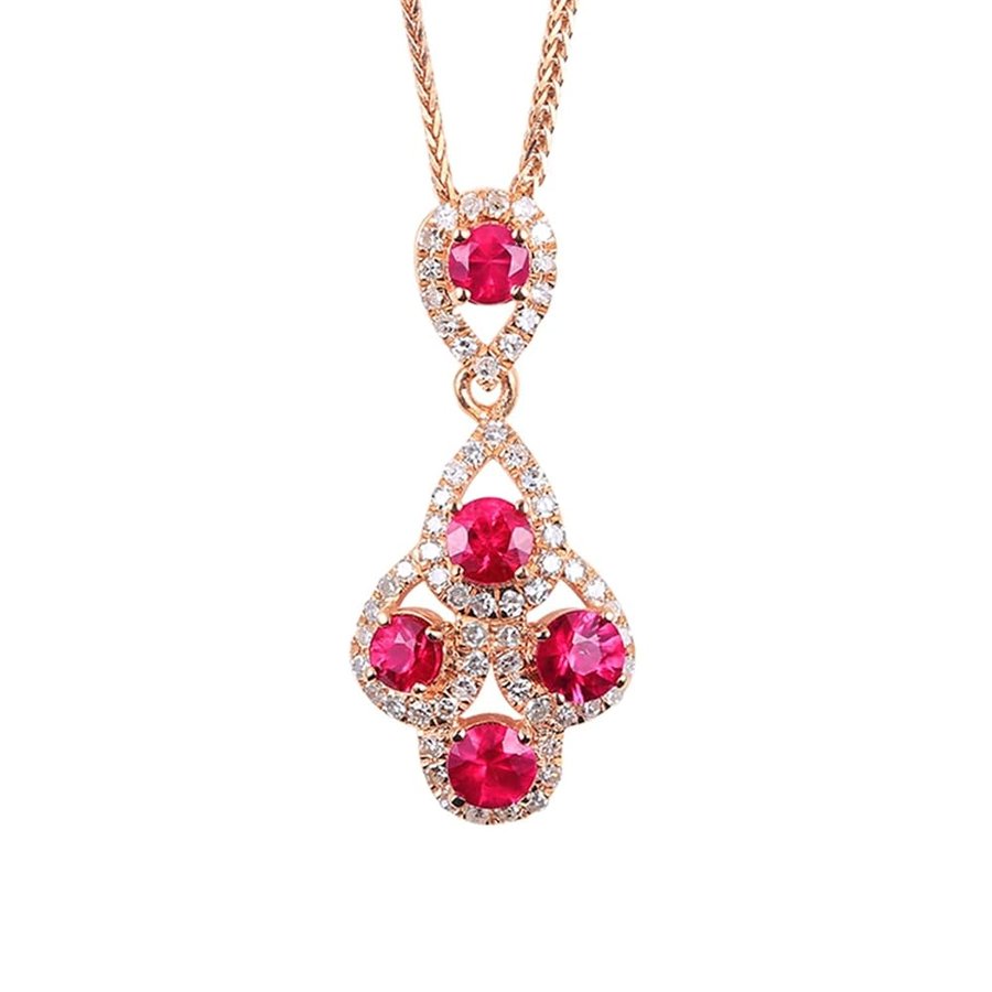 Collana da donna in oro giallo 18 carati 750, collana da donna in rubino rosso 0,65 ct goccia lacrima in oro 750, con diamanti in vero oro, lunghezza 45 cm, Oro giallo 18 carati (750), Rubino