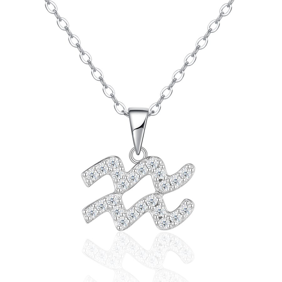 S925 Sterling Silver Aquarius Necklace For Women  D Color VVS1 Moissanite Zodiac Pendant, 3.8g Platinum Plated Astrology Jewelry With GRA Certificate, Perfect Birthday & Anniversary Gift Box Set For