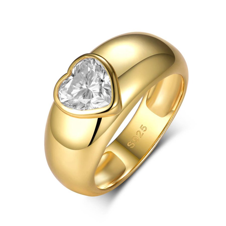 S925 Silver Gold Plated 1.2ct Heart Moissanite Chunky Dome Ring 7x7mm D Color VVS1 US Size 6-9 GRA Certified Gift Box