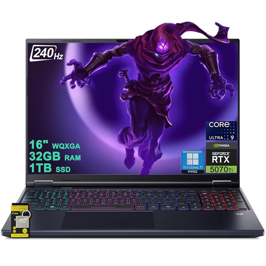 acer Predator Helios Neo 16S AI Gaming Laptop 16" 2560x1600 OLED 240Hz (100% DCI-P3) Intel 24-core Ultra 9 275HX 32GB DDR5 1TB SSD GeForce RTX 5070 Ti GDDR7 DLSS4 (fino a 992 AI Tops) Win111 Hub ICP