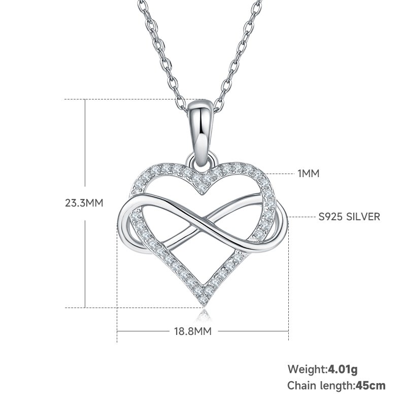 S925 Sterling Silver 4g Infinity Heart Necklace 45cm 36 Stone Moissanite Pendant With GRA, Platinum Plated Romantic Gift Box Set For Women