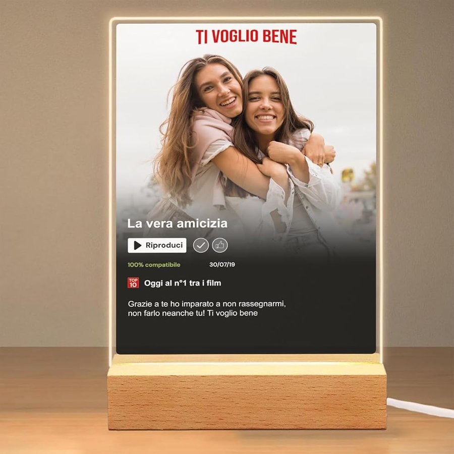 Targa Netflix personalizzata con foto e dedica in Plexyglass Made in Italy - Perfetta idea regalo nome canzone artista foto compleanno fidanzati matrimonio anniversario festa mamma papà Natale