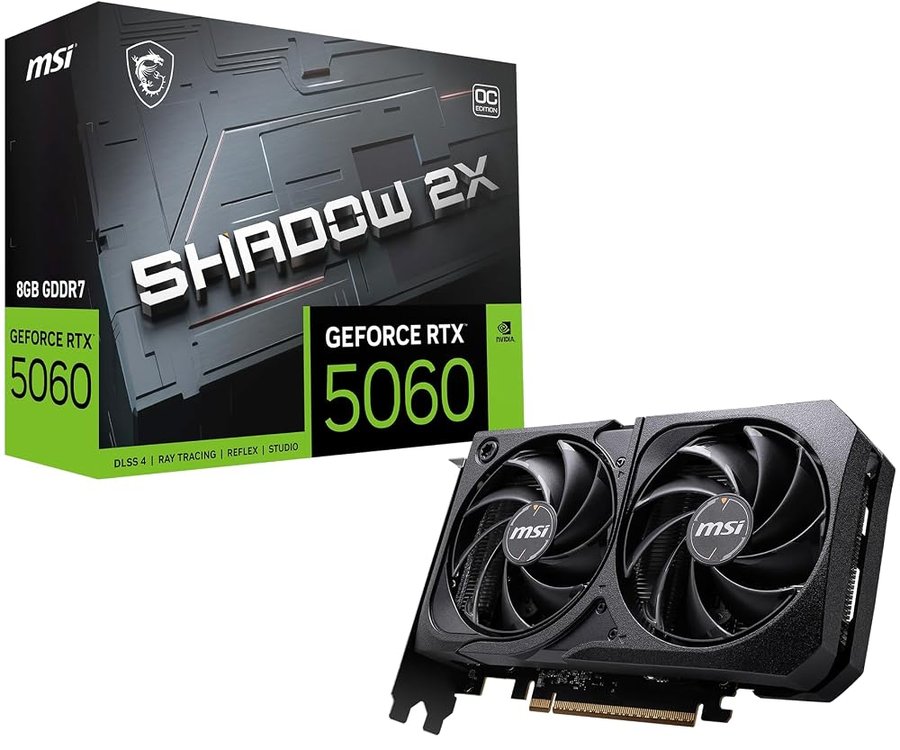 msi NVIDIA GeForce RTX 5060 8G Shadow 2X OC Scheda Grafica Gaming, 8GB GDDR7, 128 bit, Boost 2535 MHz, PCIe Gen 5, DLSS 4, 3x DisplayPort 2.1, 1x HDMI 2.1, SFF Ready