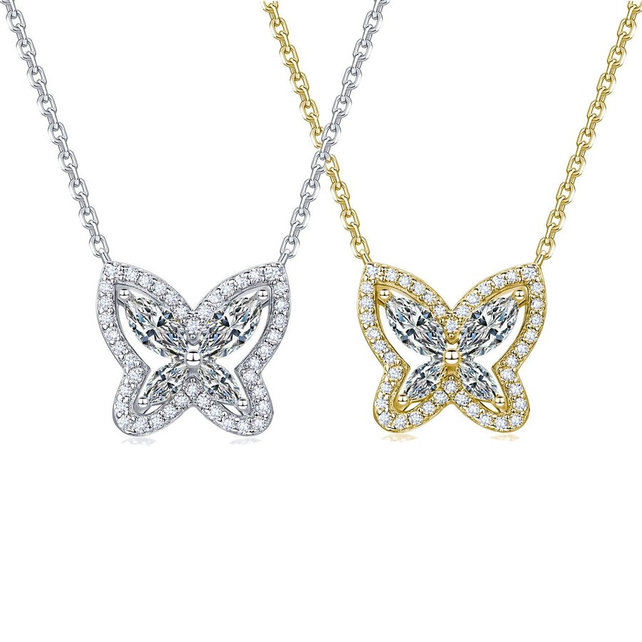 S925 Sterling Silver Marquise Cut D Color VVS1 Moissanite Butterfly Necklace Silver Gold Dual Tone 40-455cm GRA Certified Gift Box