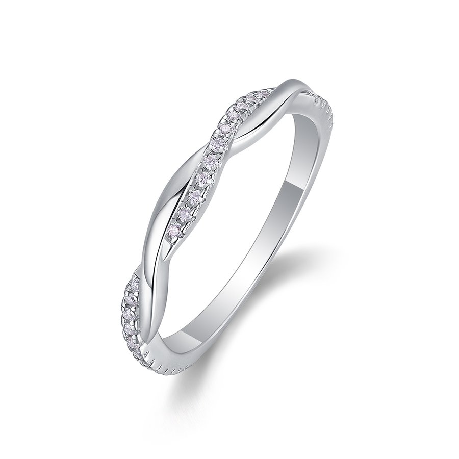 S925 Silver 1.9g Platinum Plated Moissanite Ring, Twisted Pave Band, D VVS1 GRA US 5-9