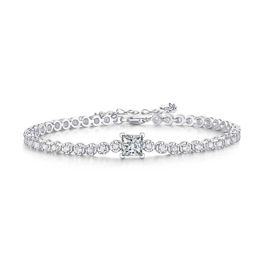 S925 Silver 1ct Princess Cut Moissanite Bracelet, 16&5cm Adjustable, D VVS1 GRA Certified