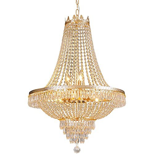 Lampadario di cristallo impero francese illuminazione 9 lampadine E12 con luce a sospensione regolabile Lampadario moderno a sospensione in cristallo da incasso per sala da pranzo, soggiorno, foyer L