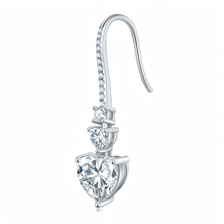 S925 Sterling Silver Heart Shaped Moissanite Dangle Earrings  Platinum Plated Hook Earrings With GRA Certificate Elegant Jewelry Gift Box Set For Women