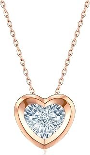 Collana in oro rosa 750, ciondolo a forma di cuore con diamante 0,03 ct, collana da donna in oro 18 carati, Oro rosa 18 carati (750), Diamante