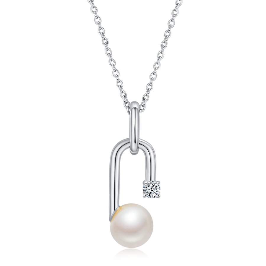 S925 Sterling Silver Natural Freshwater Pearl Necklace 45cm U-Shape Geometric Design 3 Colors Available Gift Box 3.6g