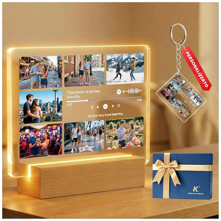 Targa Spotify Personalizzata con Foto Multiple – Acrilico 1cm – Codice Musicale Scansionabile – Ricordo Amicizia, Viaggi, Momenti Speciali – Idea Regalo Originale (Collage di Amici)