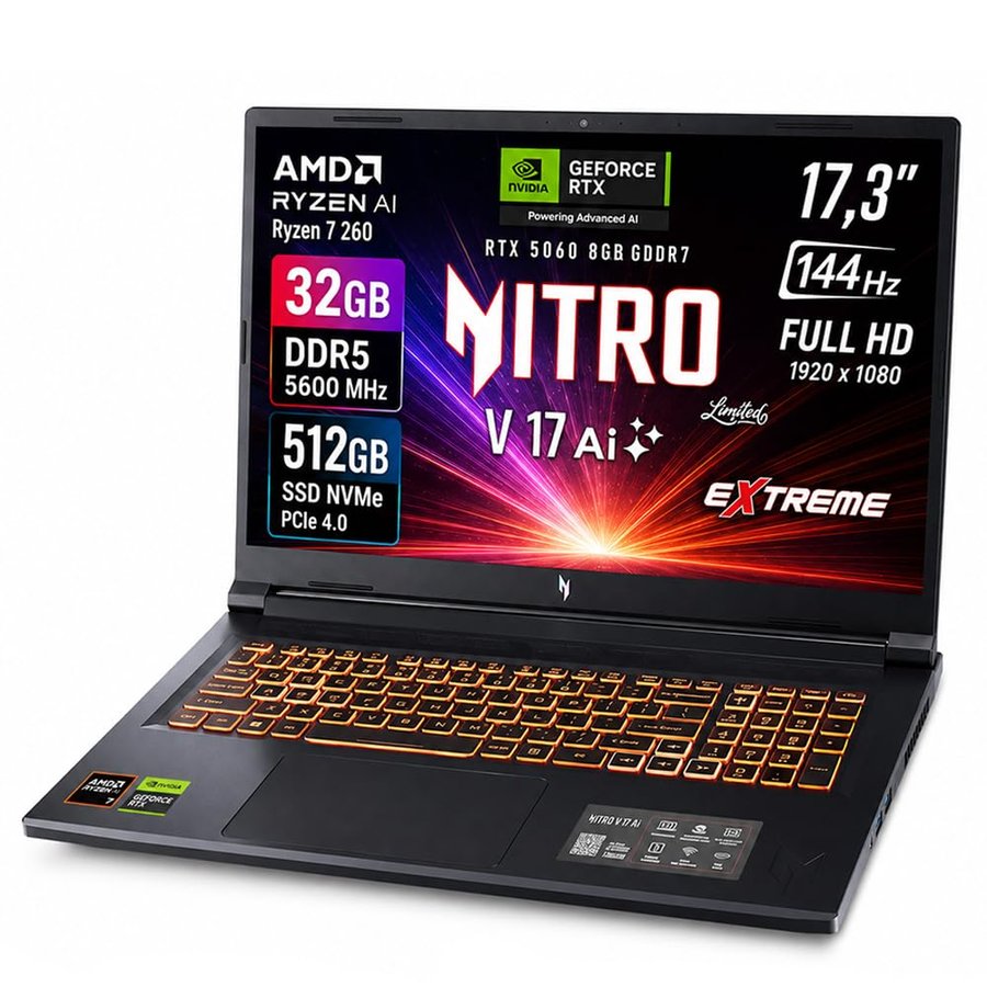 Acer Notebook Gaming Nitro V17 Ai, Ryzen7 260, Ram 32GB DDR5