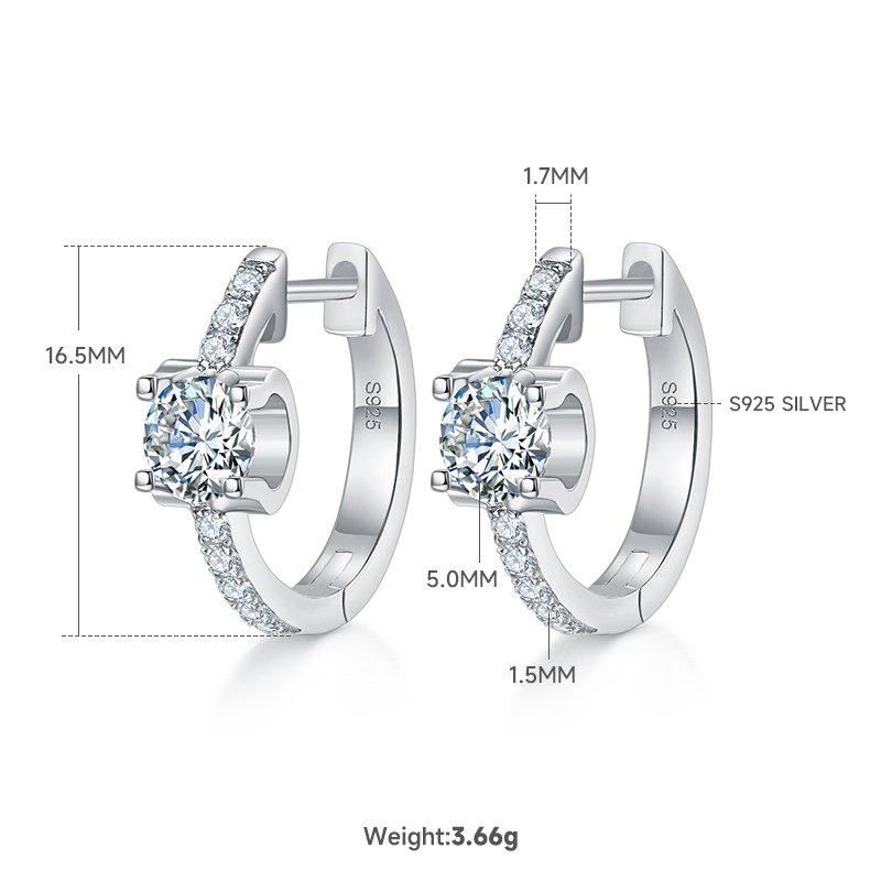 S925 Sterling Silver 1.24CT Moissanite Hoop Earrings 16.5mm  Platinum Plated Huggie Hoops With GRA Certificate, 3.7g Jewelry Gift Box Set For Women
